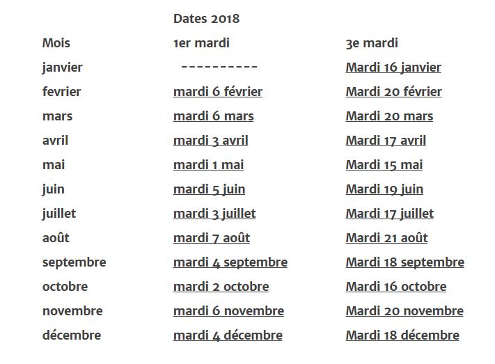 calendrier 2018